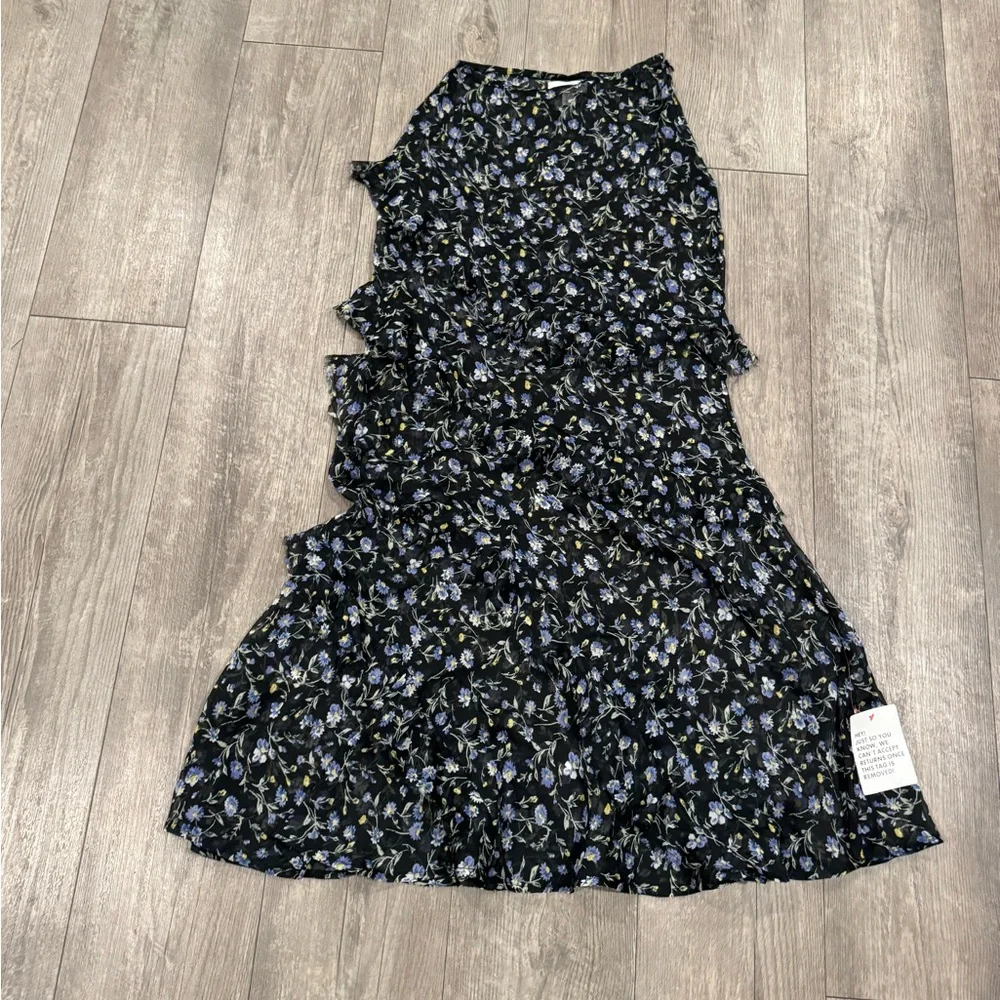 Topshop Black and Blue Floral Maxi Skirt